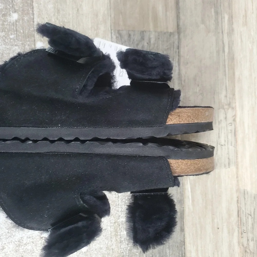 Birkenstock Arizona Mens Slides Sandals Sz 10 Casual Black Shearling Leather
